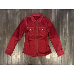 Fu&Tario Womens Burgundy Red Zip Up Western Jacket Contrast Stitching
